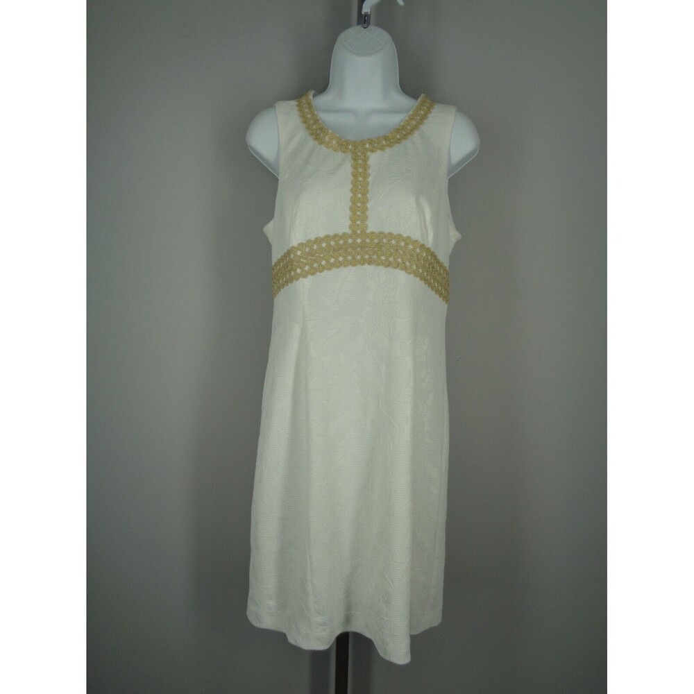 Pappagallo Ivory Gold Floral Jacquard Sleeveless Sheath Dress Size 6 New